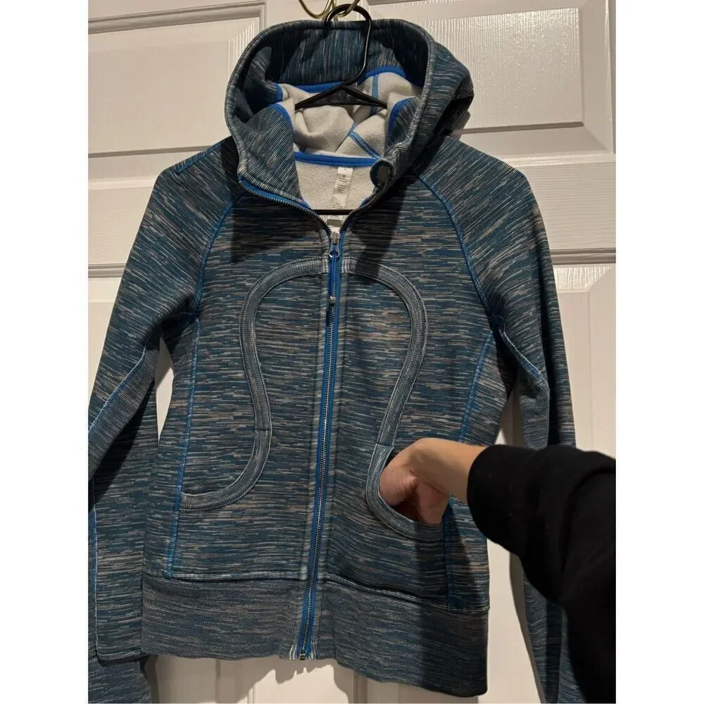 Lululemon Scuba Fleeece Blue Swirl Ribbed Panel Hoodie II Sweatshirt Women's 4